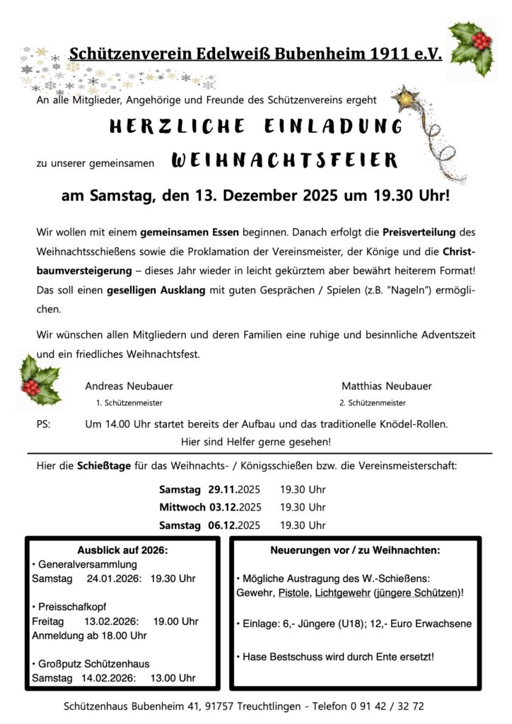 Einladung zur Weihnachtsfeier 2025 am 15.12.2025